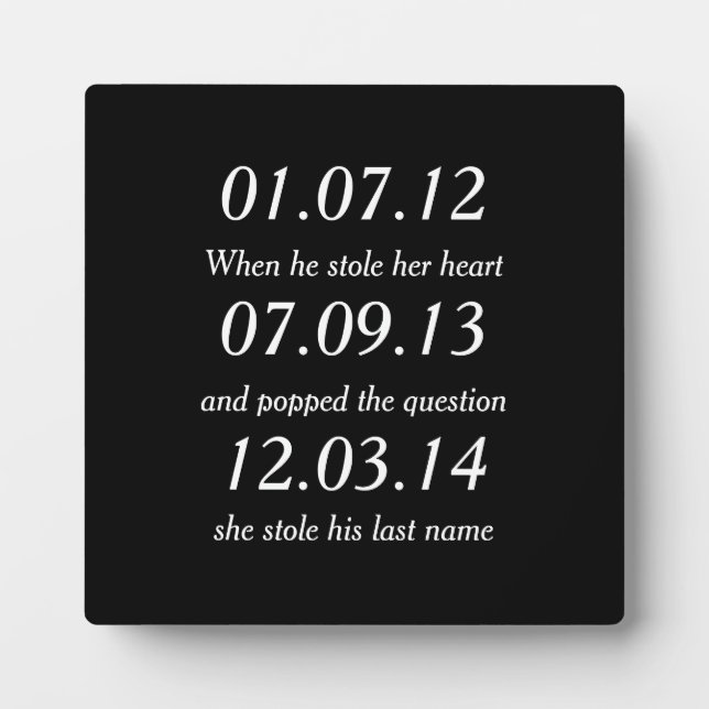 Romantic Moments Personalized Dates Custom Wedding Plaque (Front)