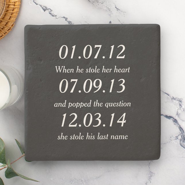 Romantic Moments Personalized Dates Custom Wedding Stone Coaster (Creator Uploaded)