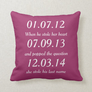 Romantic Moments Personalized Dates Custom Wedding Throw Pillow