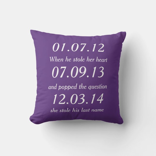 Romantic Moments Personalized Dates Custom Wedding Throw Pillow (Front)