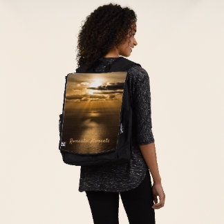 Romantic moments sunset ocean photo with text backpack