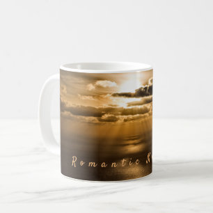 Romantic moments sunset ocean photo with text coffee mug