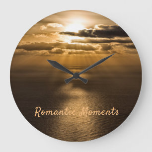 Romantic moments sunset ocean photo with text large clock