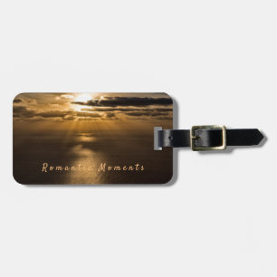 Romantic moments sunset ocean photo with text luggage tag