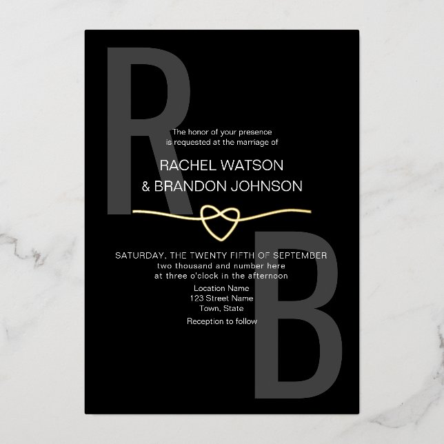 Romantic Monogram Gold and Black Wedding QR Code (Front)