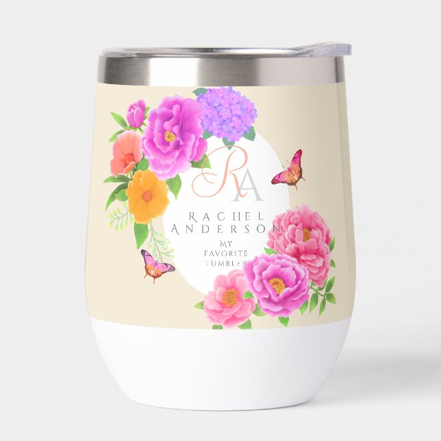 Romantic Monogram Peonies Garden Beige (Left)