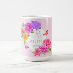 Romantic Monogram Peonies Garden Pink Coffee Mug