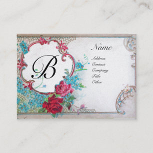 ROMANTIC MONOGRAM, platinum metallic paper,silver Business Card