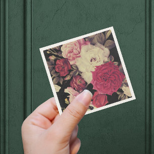 Romantic Moody Floral Wedding Black Napkin