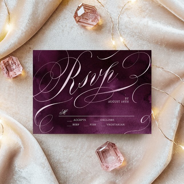 Romantic Moody plum calligraphie mariage RSVP (Romantic Moody plum calligraphy wedding RSVP)