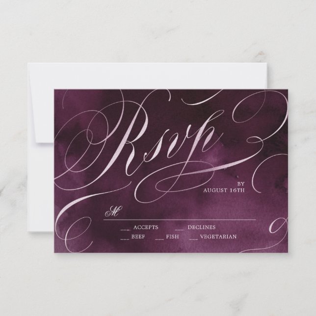 Romantic Moody plum calligraphie mariage RSVP (Devant)