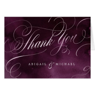 Romantic moody plum wedding calligraphy thank you