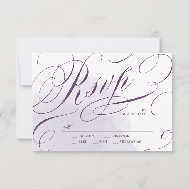 Romantic Moody violet calligraphie mariage RSVP (Devant)