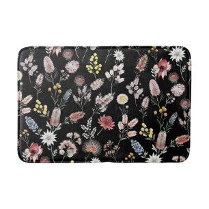 Romantic Moody Watercolor Wildflowers Bath Mat