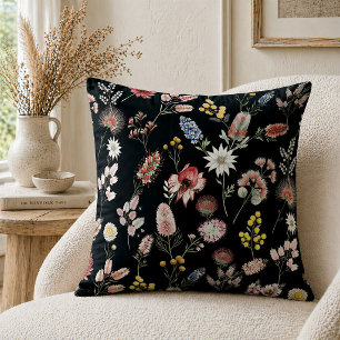 Romantic Moody Watercolor Wildflowers Throw Pillow