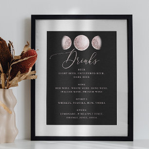 Romantic Moon   Black Wedding Bar Drinks Menu Sign