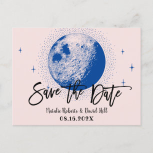 Romantic Moon & Stars Pink Wedding Save the Date Announcement Postcard