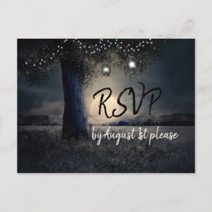 Romantic Moonlight and Lanterns in Trees RSVP Postcard