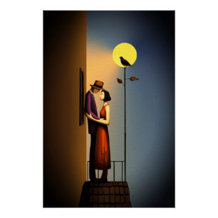 Romantic Moonlight Balcony – Vintage Noir Love Poster
