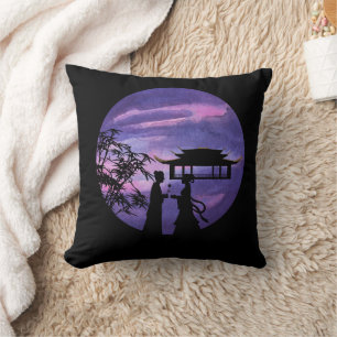 Romantic Moonlight Silhouette Asian Love Story art Throw Pillow