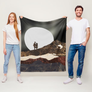 Romantic Moonlit Marble Landscape Fleece Blanket