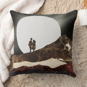 Romantic Moonlit Marble Landscape Throw Pillow