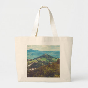 Romantic mountain landscape large tote bag