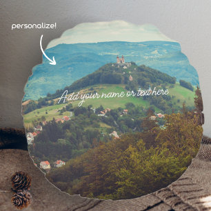 Romantic mountain landscape round pillow