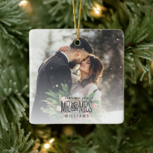Romantic Mr And Mrs Christmas Photo Ceramic Ornament