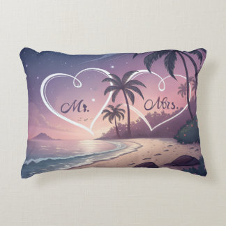 Romantic Mr. & Mrs. Sunset Beach Illustration – Tr Accent Pillow