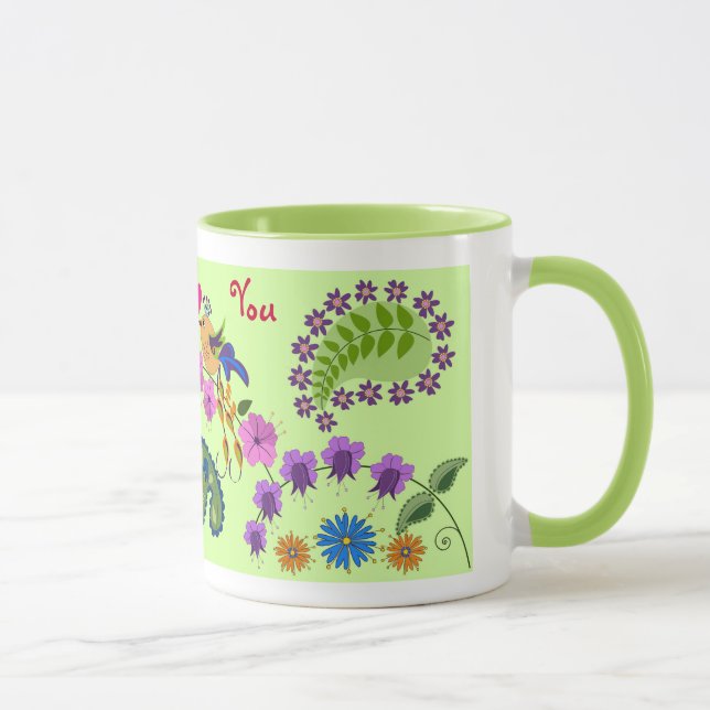Romantic mug with love birds and custom Text (Right)