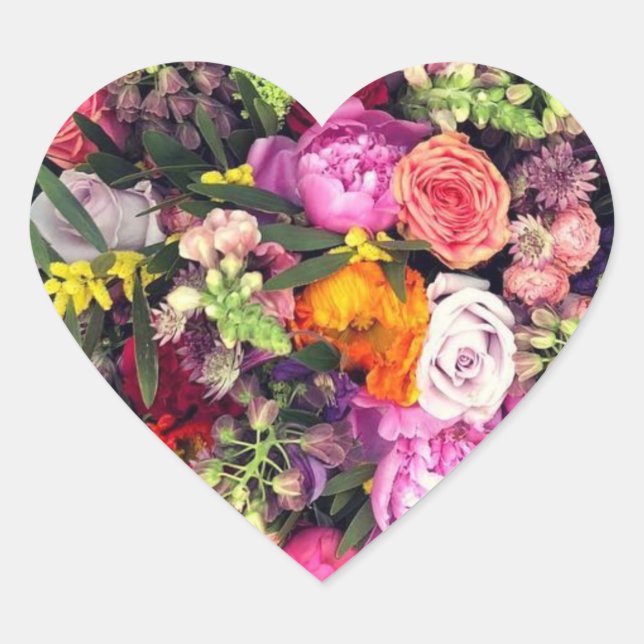 Romantic Multi-coloured Floral Wedding  Heart Sticker (Front)