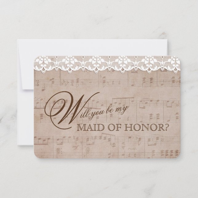 Romantic Music Sheet Lace Be my MAID OF HONOR Invitation (Front)