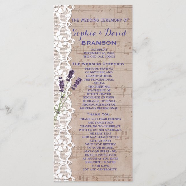 Romantic Music Sheet Lavender Program Custom (Front)
