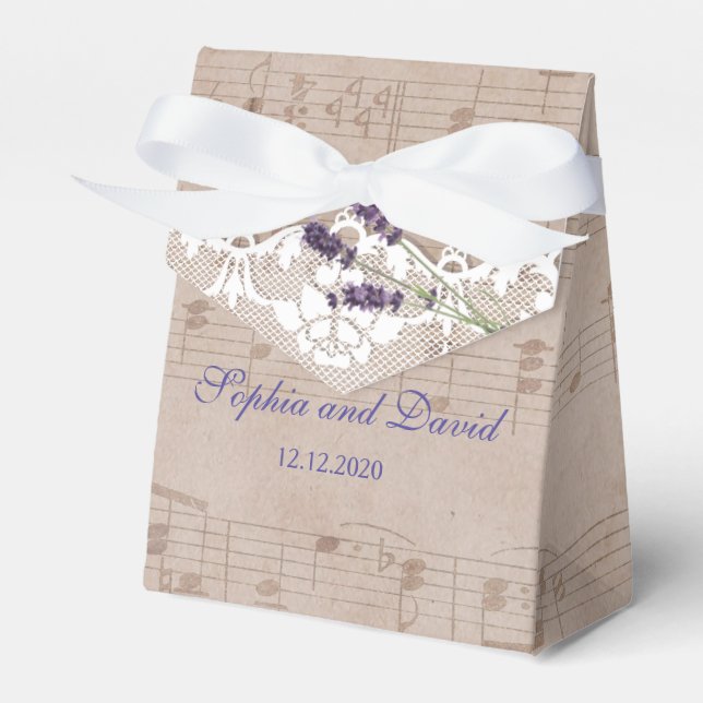 Romantic Music Sheet Lavender Wedding Custom Favor Box (Front Side)