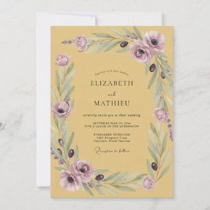 Romantic Mustard Amethyst Blossom Wedding Invitation