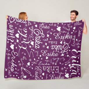 Romantic Names and Hearts Grape Purple Colour Fleece Blanket
