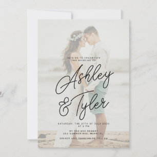 Romantic names script overlay photo wedding invitation