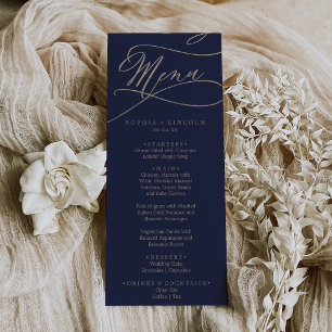 Romantic Navy and Gold Printed or Printable Menu Invitation
