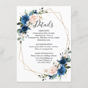 Romantic Navy Blue Blush Floral Geometric Wedding Enclosure Card