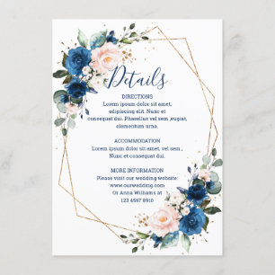 Romantic Navy Blue Blush Floral Geometric Wedding Enclosure Card