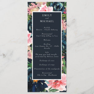 Romantic Navy Blue Blush Pink Floral Program