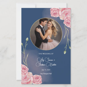 Romantic Navy Blue & Blush Pink Wedding Programme