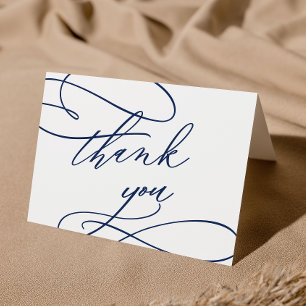 Romantic Navy Blue Calligraphy Thank You Card