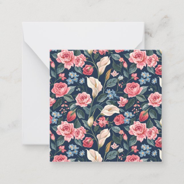 Romantic Navy Blue Floral Garden Pattern Card (Front)