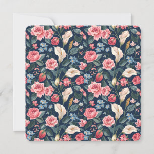 Romantic Navy Blue Floral Garden Pattern Holiday Card