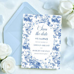 Romantic Navy Blue Floral Save the Date Wedding  Invitation<br><div class="desc">✅ For matching items search 231T in my collections ✅ Announce your special day with this Elegant Navy Roses Toile de Jouy Save the Date. Featuring navy, royal, dusty, and deep blue roses in a classic French toile pattern, this floral design adds timeless sophistication to your wedding stationery. Personalized with...</div>
