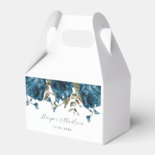 Romantic Navy Blue Floral Wedding Favor Box (Front Side)