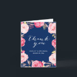 Romantic Navy Blue Pink Rose Flowers Thank You<br><div class="desc">================= ABOUT THIS DESIGN ================= Romantic Navy Blue Pink Rose Flowers Thank You Card Template. (1) You are able to CHANGE the Navy Background to ANY COLOR you like by clicking the "Customize it" button and setting the Background Colour. The text colour and size are adjustable too. (2) If you...</div>