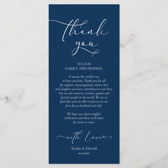 Romantic Navy Blue, Place Setting Thank You Card (Front)